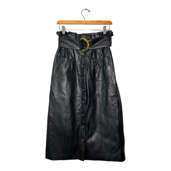 NWT Tularosa Jenna Faux Leather Midi Button Down Belted Skirt Black Size Small - Picture 5 of 14